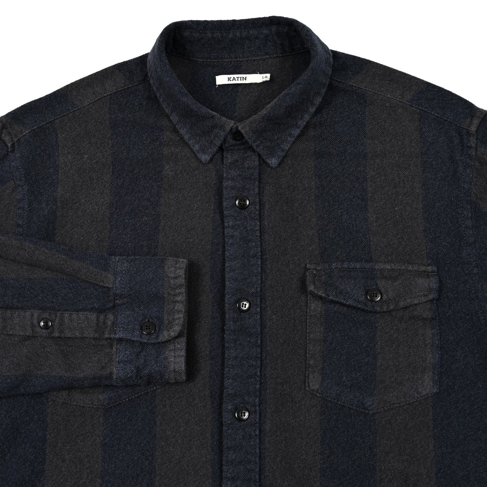 Katin Flannel Shirt Men's Large Striped Blue Black Cotton Button Up Casual L/S